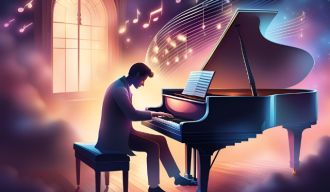 Un homme compose une musique sur son piano